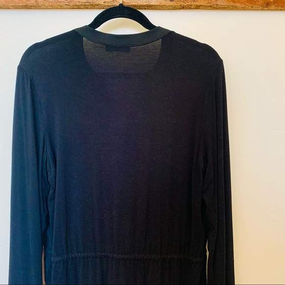 CLEARANCE Calvin Klein—Button Down Blouse, Drop Waist Tie (Black, Medium) - Picture 3 of 5